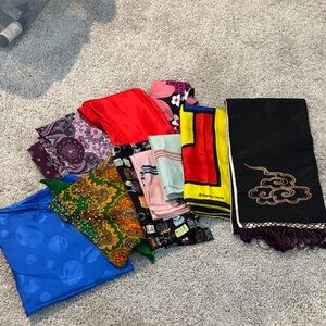 Mixed Silk & Fabric Scarf Lot - Multicolor